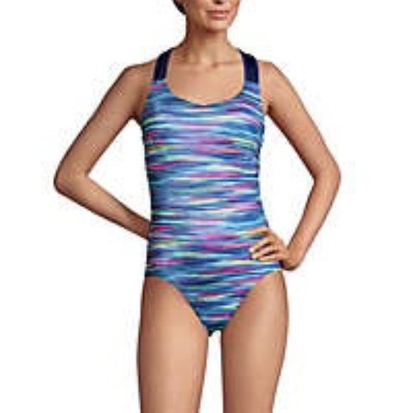 Lands' End V-Neck Racerback One-Piece Swimsuit - Picture 2 of 5